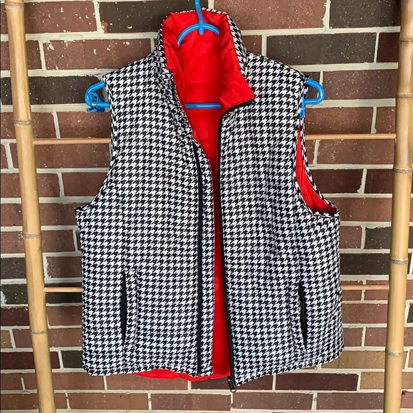 CLOSET CLEAR OUT Luii Houndstooth/Red Reversible Puffy Vest - Picture 1 of 7